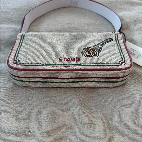 STAUD Tommy Tomato Red and White Beaded Women's Bag NWT - Picture 4 of 9